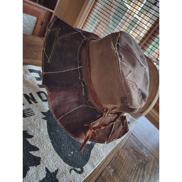 Vintage*1970s Suede Patchwork Hat*Boho Women's Hat*Braided Band - Picture 4 of 10